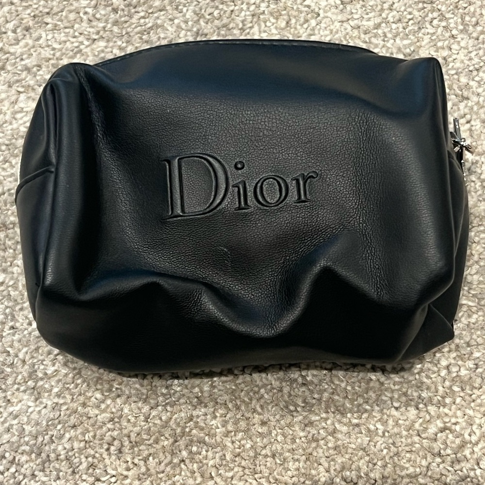 Dior Black Embossed Logo Makeup Pouch